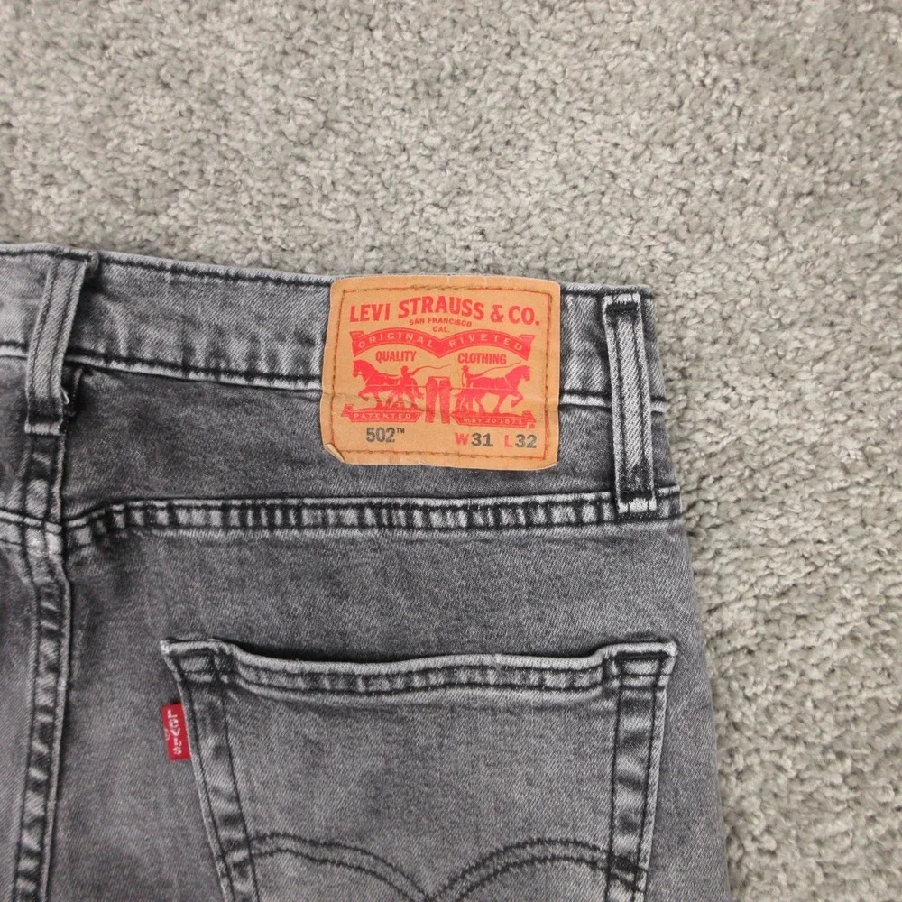 Levis Jeans Mens 31x32 Gray 502 Regular Tapered Faded Acid Wash Denim Pants Flex